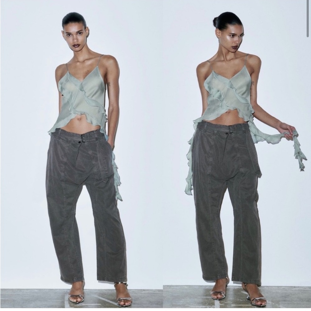 Zara Semi-Sheer Ruffles Tank Blouse